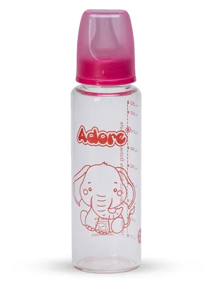 Adore Glaze Senior 2 Stage Glass Feeding Bottle with Anti- Colic Teat -250ml- Pink