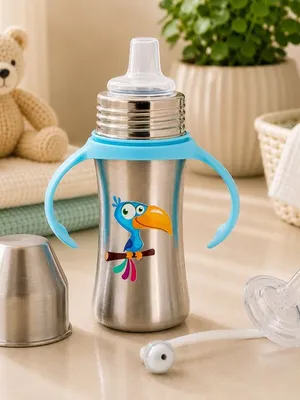 Adore Twilight 2in 1 Stainless Steel Sipper with Twin Handle 250ml - Blue Toucan