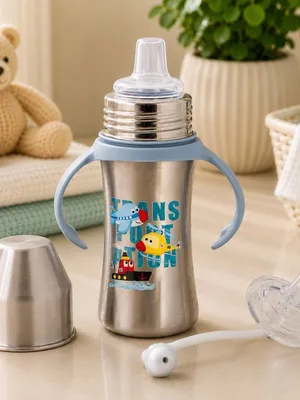 Adore Twilight 2in 1 Stainless Steel Sipper with Twin Handle 250ml - Blue Transport