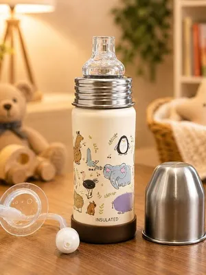 Adore Duosip 2 in 1 Stainless Steel Insulated Sipper with Silicon Base- 270ml-Brown