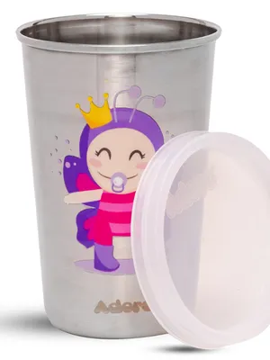 Adore Uno Printed Stainless Steel Tumbler with Spill Proof Lid 300 ml - White and Purple