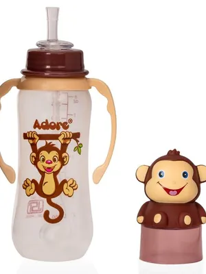 Adore AYE! The Character Hood Straw Sipper with Gravity Ball and Twin Handle 250ml- Brown Monkey