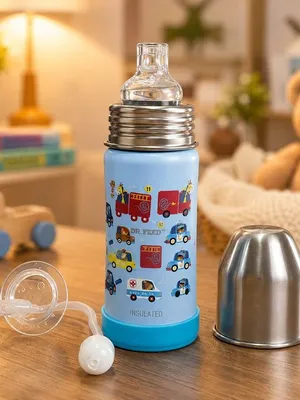 Adore Duosip 2 in 1 Stainless Steel Insulated Sipper with Silicon Base- 270ml-Blue