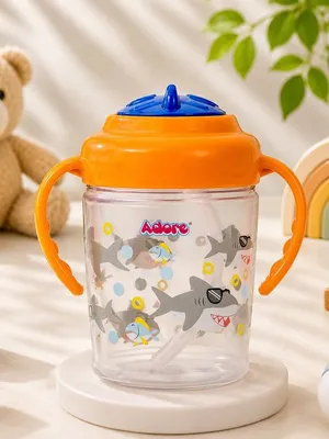Adore Itzy Bitzy Straw Sipper with Twist & Sip Head with Twin Handle - Orange
