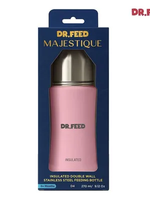 Adore Dr.Feed Majestique Insulated Thermos Hot/ Cold Stainless Steel Feeding Bottle with Anti-Colic Teat- D4- 270ml- Baby Pink