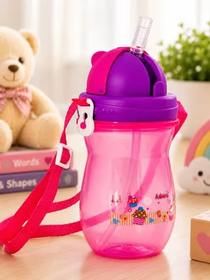 Adore Idaho Straw Sipper with Retractable Hood & Adjustable Shoulder Strap 300 ml - Pink