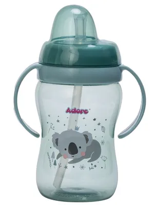 Adore SPARRO Soft Straw Sipper with Dust Free Cap and Twin Handle 270ml - Green