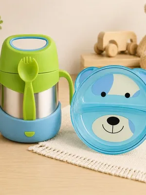 Adore Dr.Feed TinyTummy Insulated Hot & Cold Food Jar with Spork & Feeding Plate 335ml-Blue