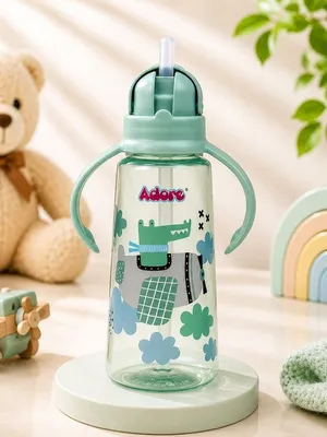 Adore Bling Straw Sipper with Handle & Retractable Head - 270 ml- Green