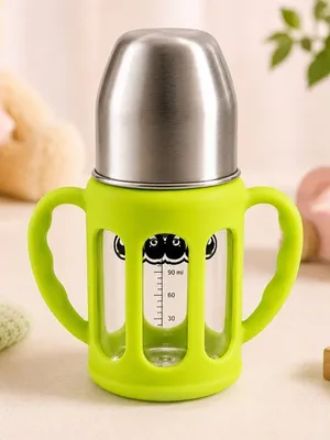 Adore PureSip 2 Stage Wideneck Glass Feeding Bottle with Silicon sleeve & Handle- 150ml (Parrot Green)