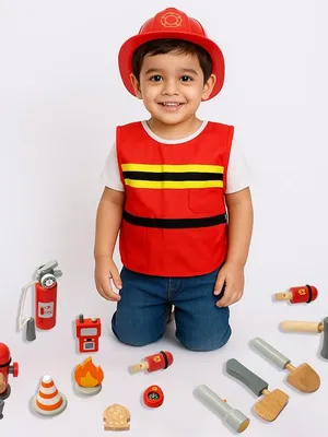 Wudly Wooden Fire Fighter Costume Pretend Play Toy
