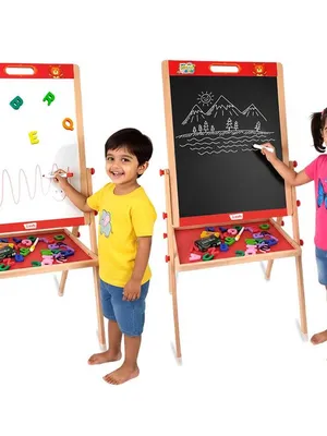 Wudly 3-in-1 Wooden Whiteboard & Blackboard Drawing Board