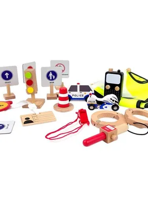 Wudly Wooden Pretend Play Traffic Police Play Set