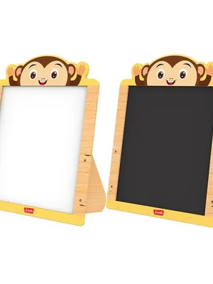 Wudly Wooden 2-in-1 Whiteboard & Blackboard Monkey easel Board