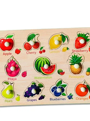 Wudly Wooden Knob Puzzle Board - Fruits Learning Puzzle