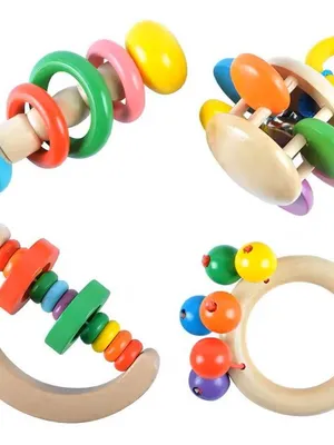 Wudly Wooden Baby Rattle Toy for Newborns ( 4 pcs)