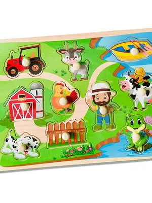 Wudly Wooden Knob Puzzle Board - Farm & Vehicles Puzzle