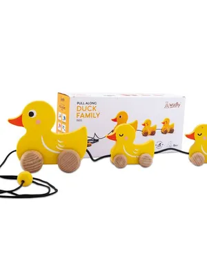 Wudly Wooden Duck Family Pull-Along Toy