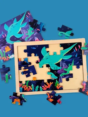 Wudly Wooden Educational Puzzle Toy - Blue Dino Puzzle