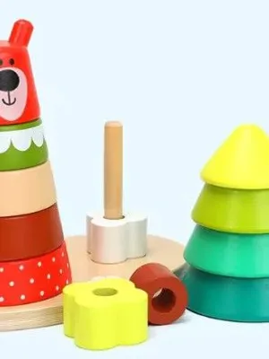 Wudly Wooden Sorting Stacking Rings Bear Stacker