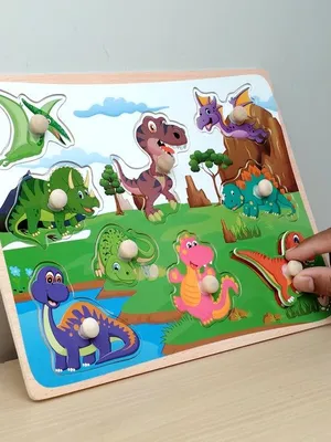 Wudly Wooden Knob Puzzle Board - Dinosaur World Puzzle