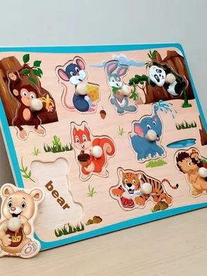 Wudly Wooden Knob Puzzle Board - Animal Friends Puzzle