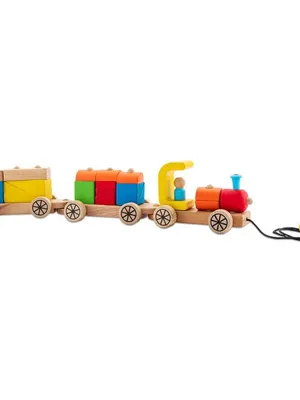 Wudly Wooden Block Train Pull-Along and Building Toy