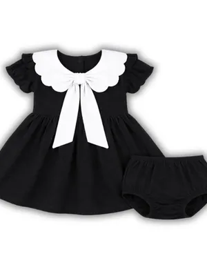 Noir Bow Cotton Baby Dress Set