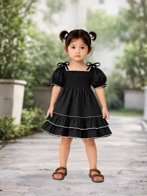 Midnight Frill Cotton Dress — Infant