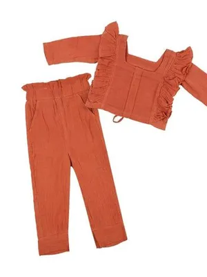 Terracotta Ruffle Cotton Co-ord Set
