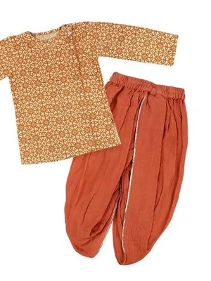 Rust Heritage Cotton Kurta & Dhoti Set