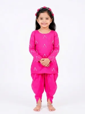 Rose Pink Cotton Kurta & Dhoti Set