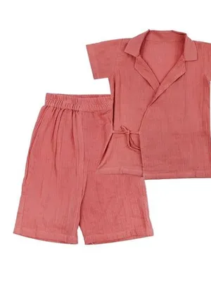 Peach Breeze Cotton Shirt & Shorts Set — Infant