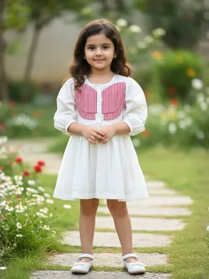 White Blossom Stripe Cotton Dress — Infant