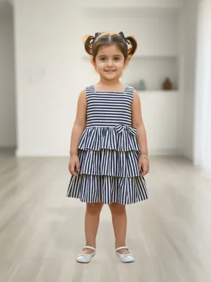 Midnight Stripe Cotton Tiered Dress — Infant