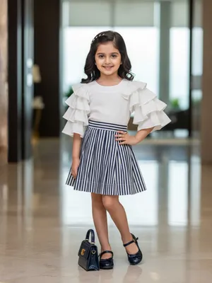 Ivory Ruffle Cotton Stripe Dress — Infant