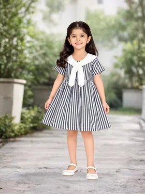 Girls Striped Cotton Dress with Bow Detail — Infant