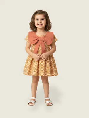 Mustard Bloom Cotton Bow Dress