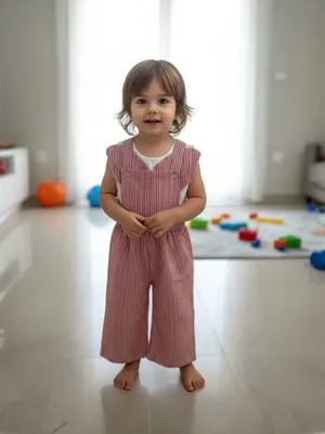 Little Crimson Stripe Cotton Dungaree