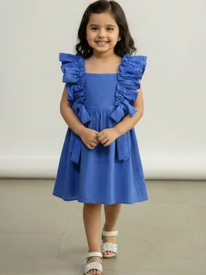 Azure Ruffle Cotton Dress