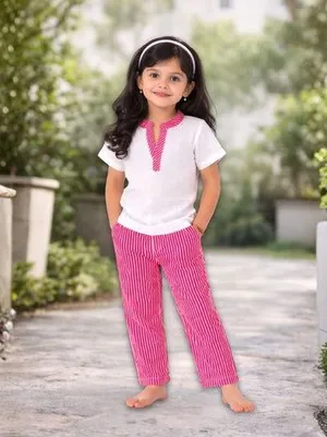 Girls White Top with Red Striped Pant Set — Infant