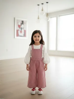 Crimson Stripe Cotton Dungaree Set — Infant