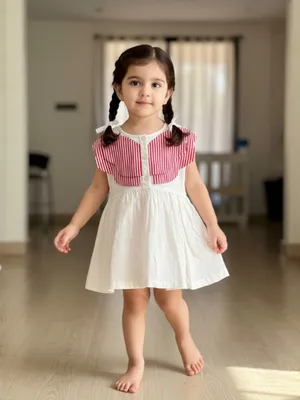 Cherry Stripe Cotton Dress — Infant