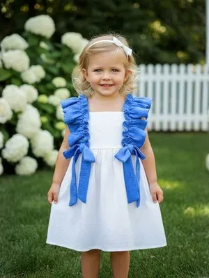 Blue Ruffle Bow Dress — Infant