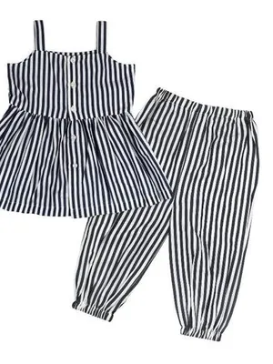Midnight Stripe Cotton Peplum Set — Infant