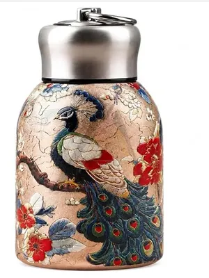Avynest Stainless Steel Mini Water Bottle with Keychain, Floral Print, 300ml