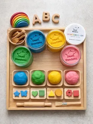 Wonderrdough Play Kit for Kids (13-Piece Set) by Small Wonderrs - 200g, Nature