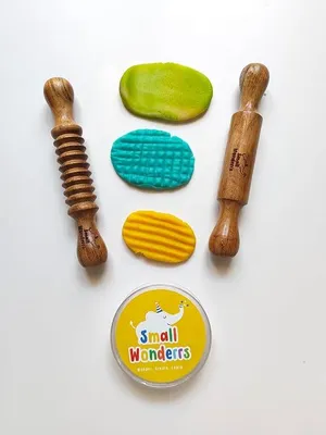 Small Wonderrs Wooden Rolling Pin Set for Kids, Textured and Plain, Playdough Tools