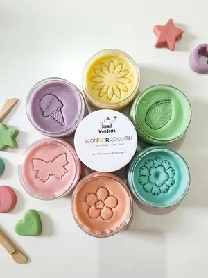 Wonderrdough Natural Clay Dough for Kids 6 Colors Pack with 50g Each Pastel, Taste-Safe Modelling Clay Set, Vibrant Multi-Colours, Lab-Certified Non-Drying Moulding Toy - 6 Colours, 50g, Pastel