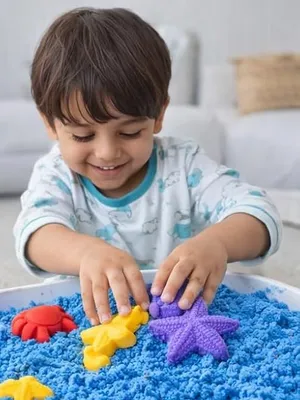 Small Wonderrs Magical Flowing Sand with Ocean Mould Set, Blue, Non Drying, Non Toxic for Kids, Sensory Play Toy Sand